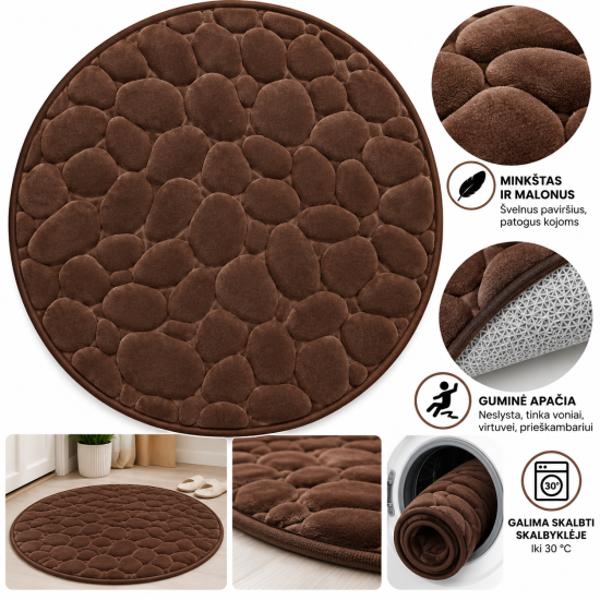Apvalus tualeto kilimėlis su Memory Foam 60 × 60 cm